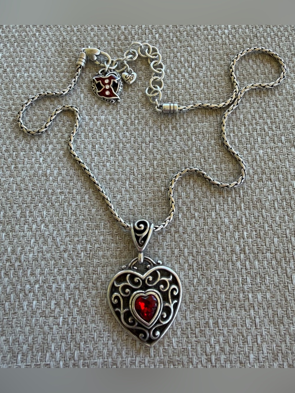 BRIGHTON True Heart RED Crystal Heart Necklace Silver Plated “Love Your Heart “